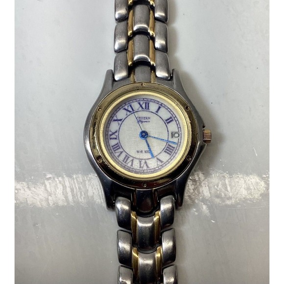 Vtg CITIZEN QUARTZ Elegance Watch Gold plate bezel SS WR 100 New Battery - Picture 1 of 7
